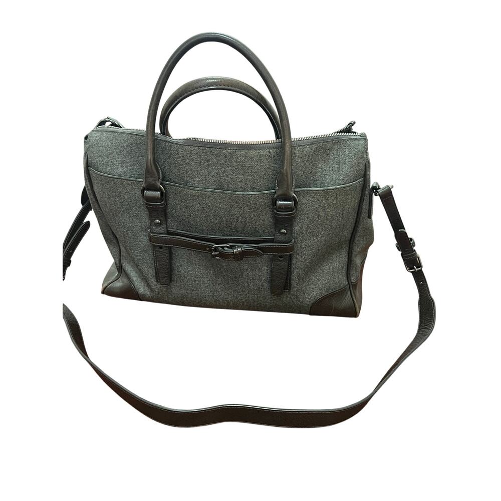 TUMI Villa Turin Shoppr Tote travel bag purse Earl Grey old money luxury leather
